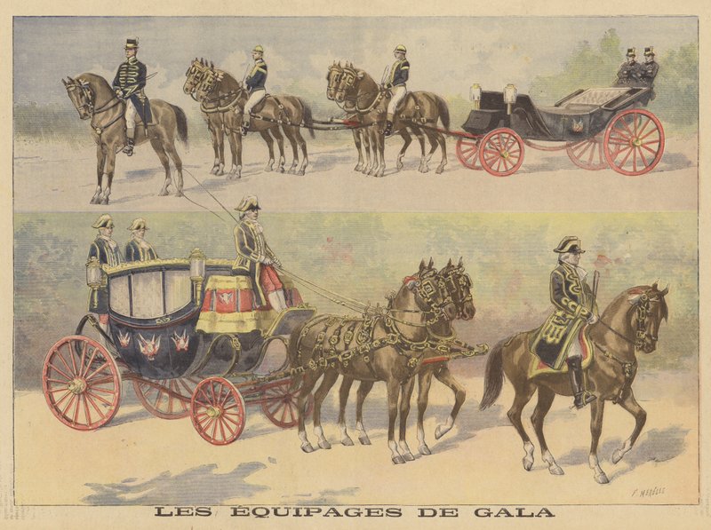 De vogne, der blev brugt af Ruslands tsar og tsarina under deres besøg i Frankrig af Fortune Louis Meaulle