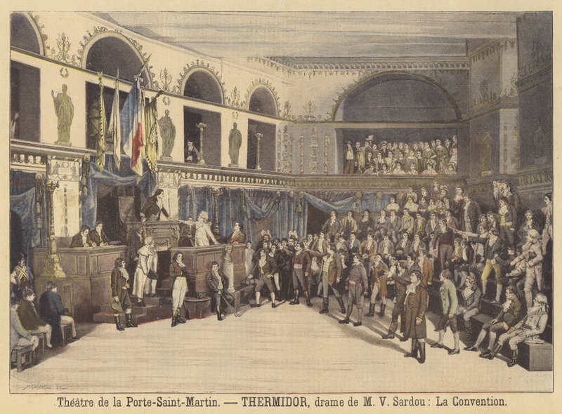 Opførelse af Thermidor på Theatre de la Porte-Saint-Martin af Fortune Louis Meaulle