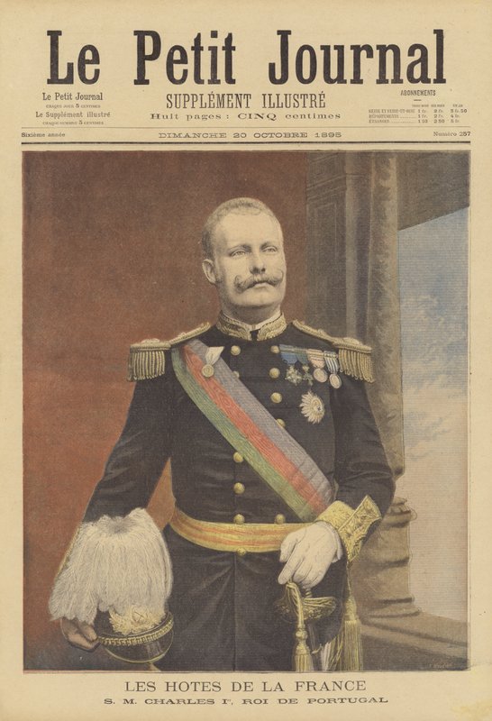 Kongelige besøgende til Frankrig: Carlos I, konge af Portugal (farve litho) af Fortune Louis Meaulle