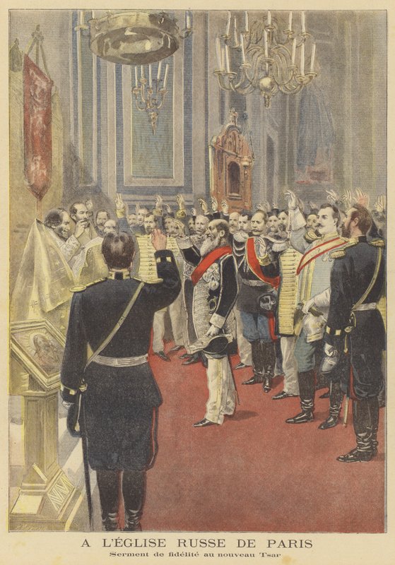 sværger loyalitetsed til den nye zar i den russiske kirke i Paris af Fortune Louis Meaulle