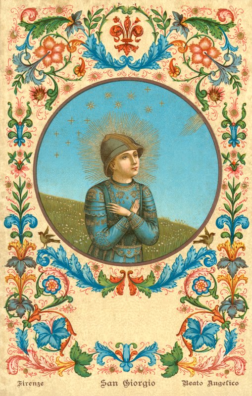 St George (chromolitho) af Fra (after) Angelico
