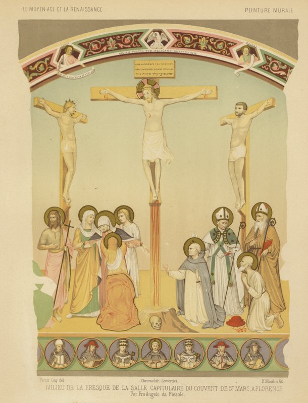 Jesu Kristi korsfæstelse, fresko i San Marco-klostret, Firenze (chromolitho) af Fra (after) Angelico