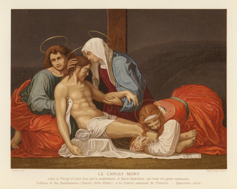 Jesu Kristi aflejring fra korset (chromolitho) af Fra Bartolommeo