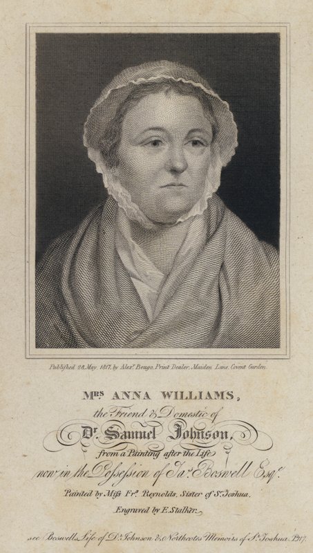 Anna Williams, walisisk digter og ven af den engelske forfatter Samuel Johnson (gravering) af Frances (after) Reynolds