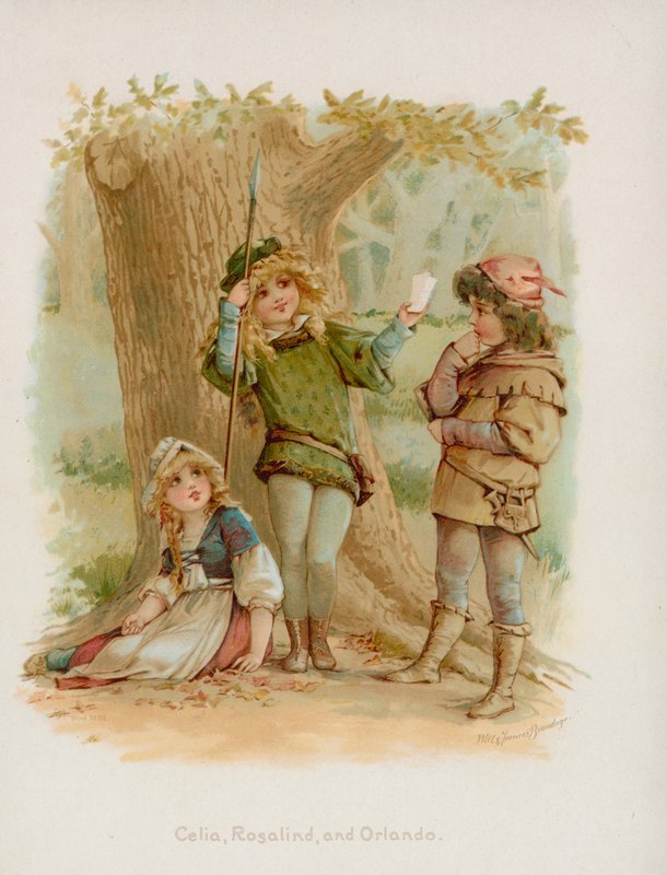 Celia, Rosalind og Orlando fra Shakespeares As You Like It af Frances Brundage