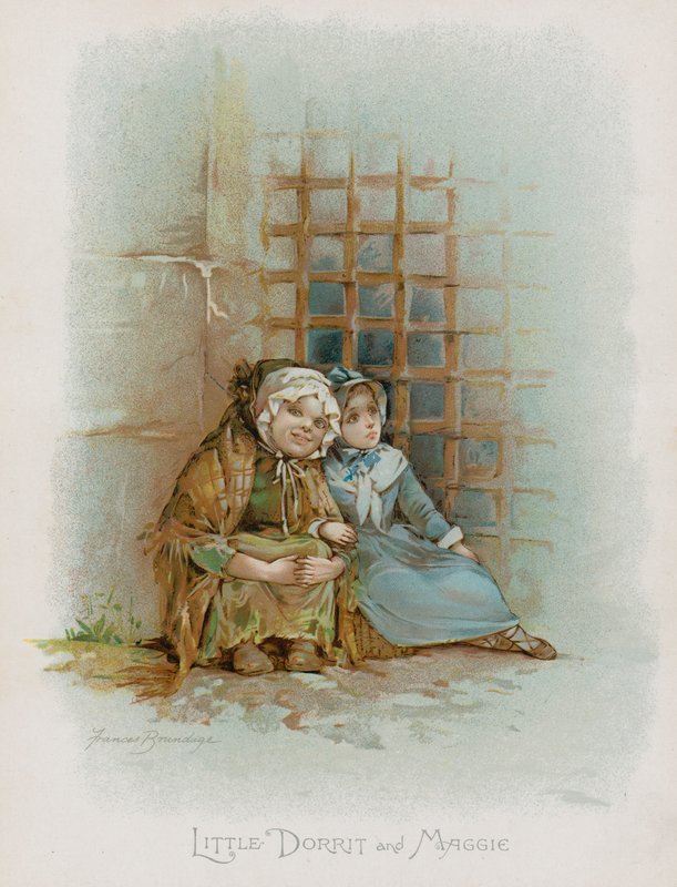 Lille Dorrit og Maggie (chromolitho) af Frances Brundage