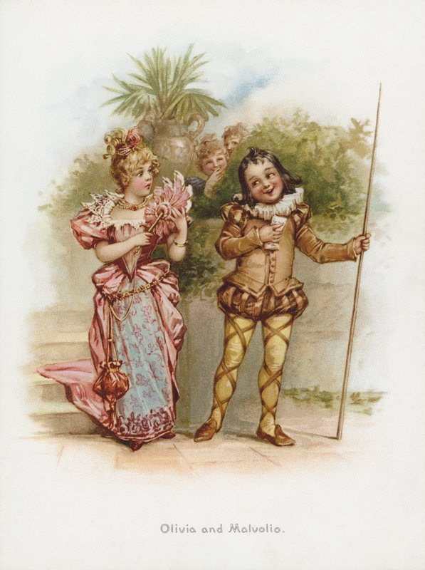 Olivia og Malvolio (chromolith) af Frances Brundage