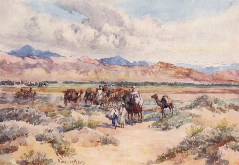 En karavane i Sahara (farvelitografi) af Frances Nesbitt