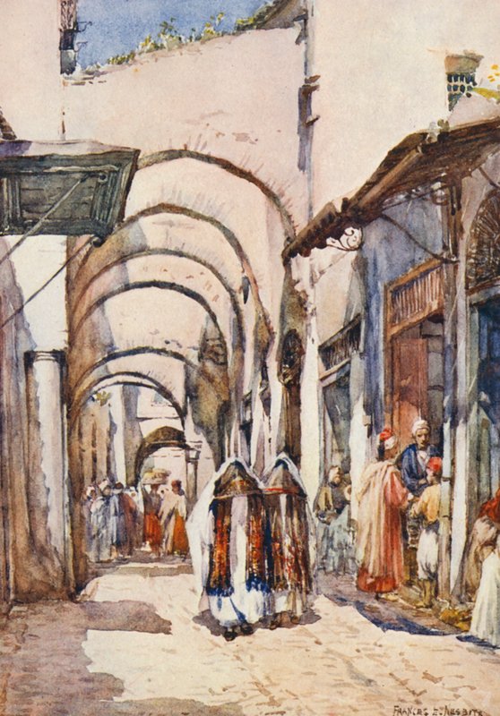 En gade med buer, Tunis (farvelitografi) af Frances Nesbitt