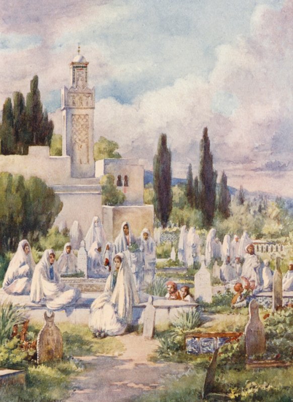 Fredag på kirkegården, Algier (farvelitografi) af Frances Nesbitt