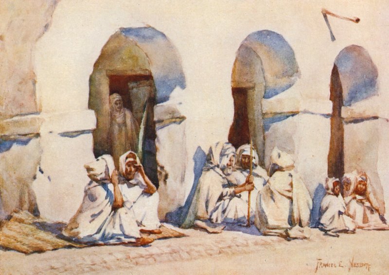 På markedspladsen, Biskra (farvelitografi) af Frances Nesbitt