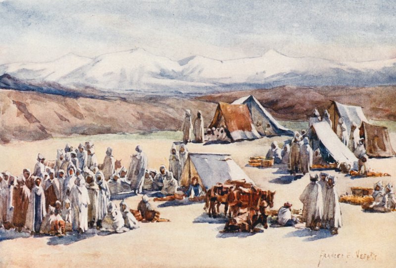 Markedsdag, Timgad (farvelitografi) af Frances Nesbitt