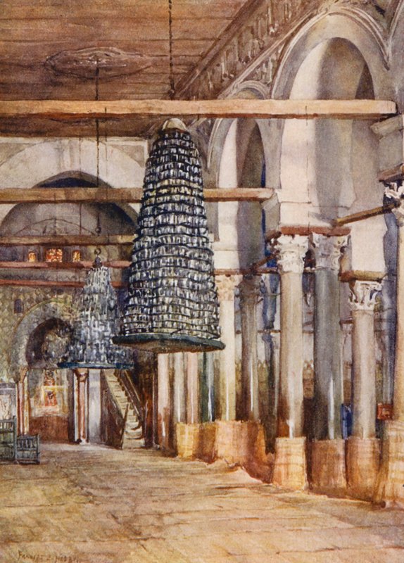 Moskeen i Sidi Okba, Kairouan (farvelitografi) af Frances Nesbitt