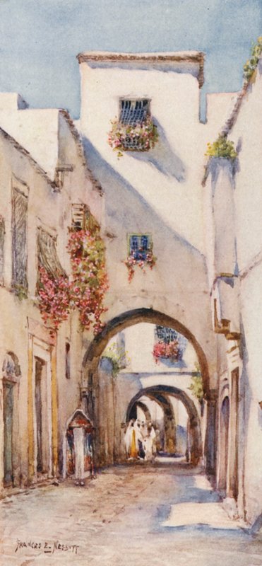 Rue Tourbet el Bey, Tunis (farvelitografi) af Frances Nesbitt