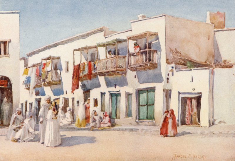 De dansende pigers gade, Biskra (farvelitografi) af Frances Nesbitt