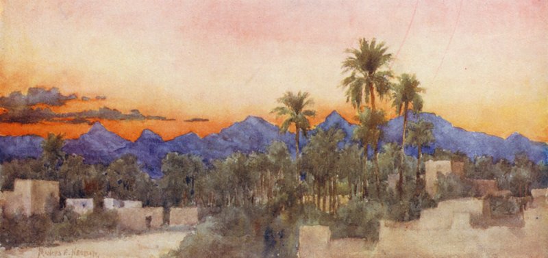 Solnedgang (farvelitografi) af Frances Nesbitt