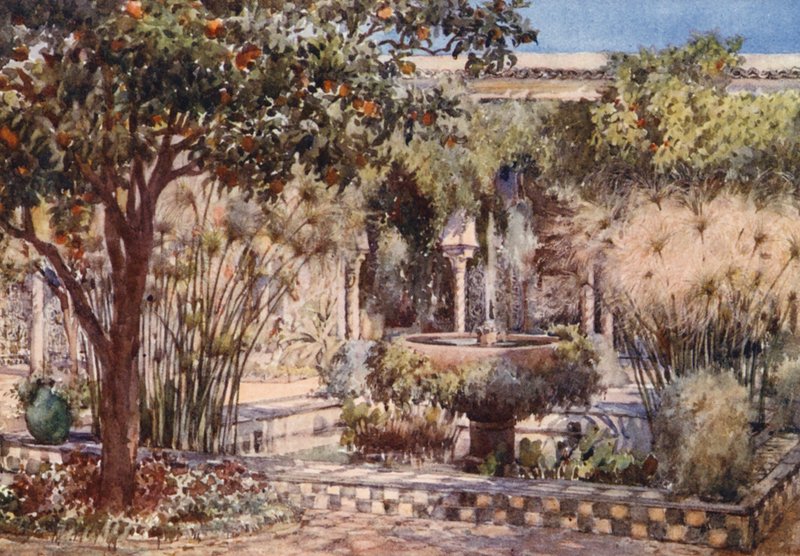 Haveanlægget i en gammel maurisk villa, Algier (farvelitografi) af Frances Nesbitt