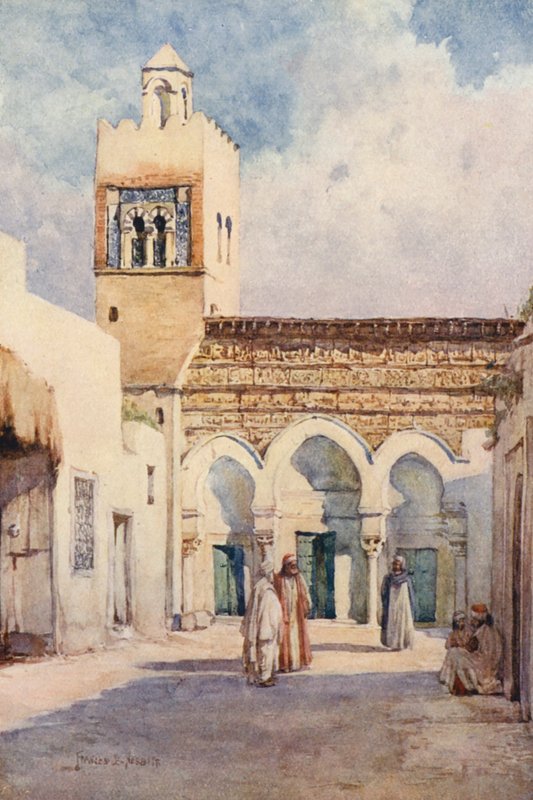 Moskeen med de tre døre, Kairouan (farvelitografi) af Frances Nesbitt