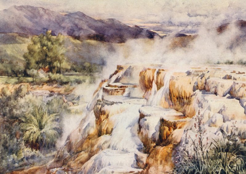 Det stille vandfald, Hammam Meskoutine (farvelitografi) af Frances Nesbitt