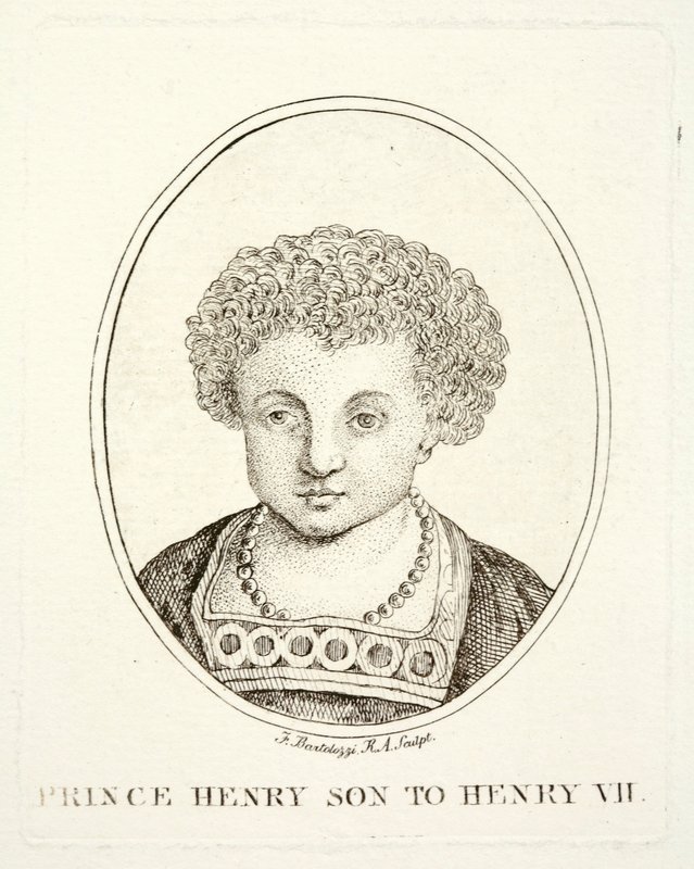 Prins Henrik, den kommende kong Henrik VIII, søn af Henrik VII og Elizabeth af York (gravering) af Francesco (after) Bartolozzi
