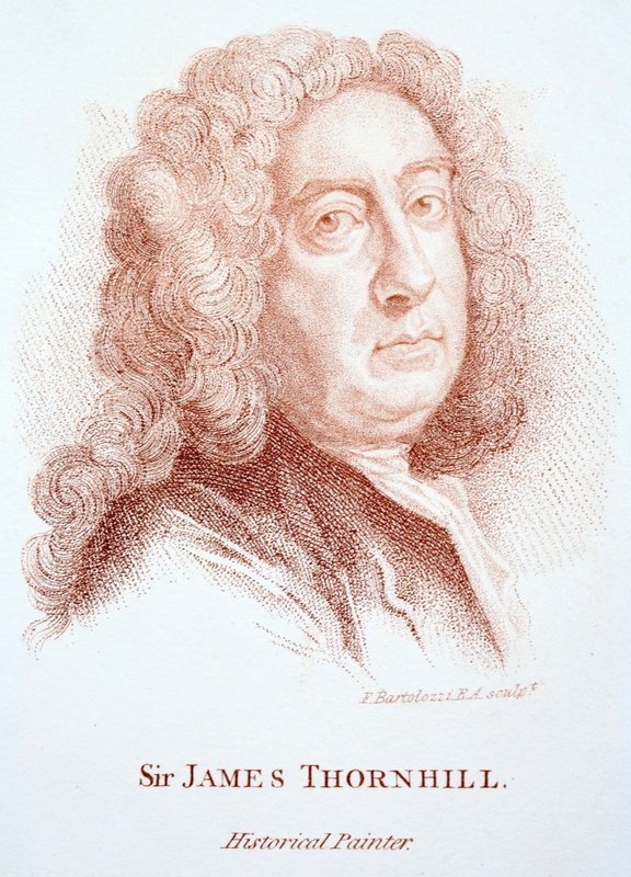 Sir James Thornhill, engelsk maler af historiske emner (gravering) af Francesco (after) Bartolozzi