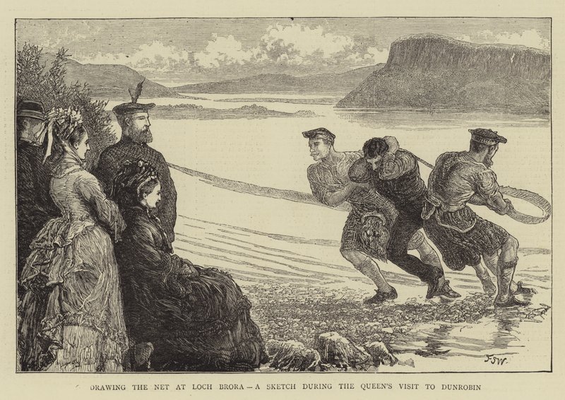 Tegning af nettet ved Loch Brora, en skitse under dronningens besøg i Dunrobin af Francis S. Walker