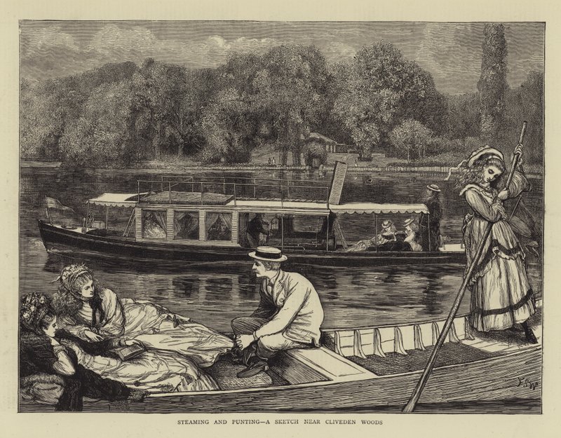 Dampning og bådsejlads, en skitse i nærheden af Cliveden Woods af Francis S. Walker
