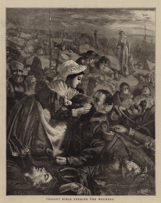 Bondepiger, der passer de sårede af Francis Wilfred Lawson