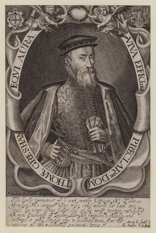 Sir Thomas Gresham, engelsk købmand og finansmand, grundlægger af Royal Exchange (gravering) af Francis (after) Delaram