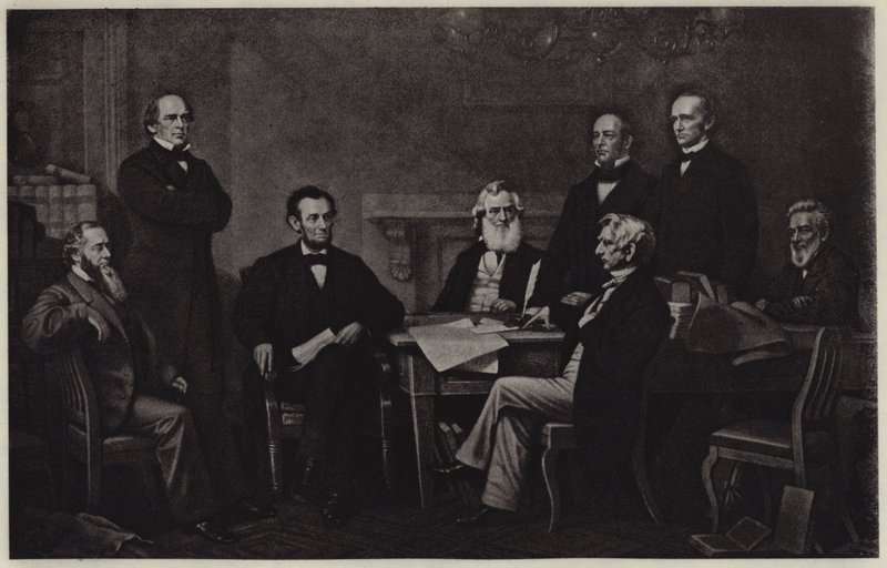 Første læsning af Abraham Lincolns Emancipation Proclamation (litho) af Francis Bicknell (after) Carpenter