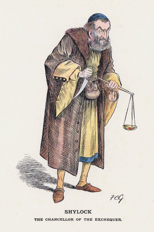 Shylock, finansministeren (farve litho) af Francis Carruthers Gould
