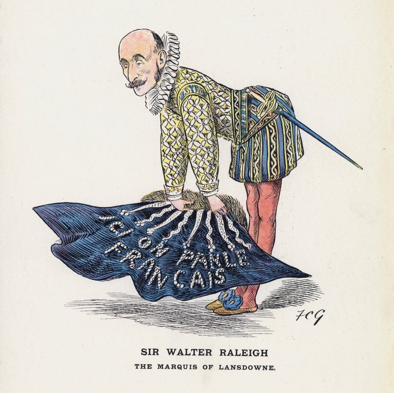 Sir Walter Raleigh, Markisen af Lansdowne (farve litho) af Francis Carruthers Gould