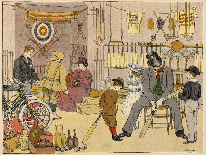 Bedfords bog om butikker: Athletic outfitter (farvelitografi) af Francis Donkin Bedford