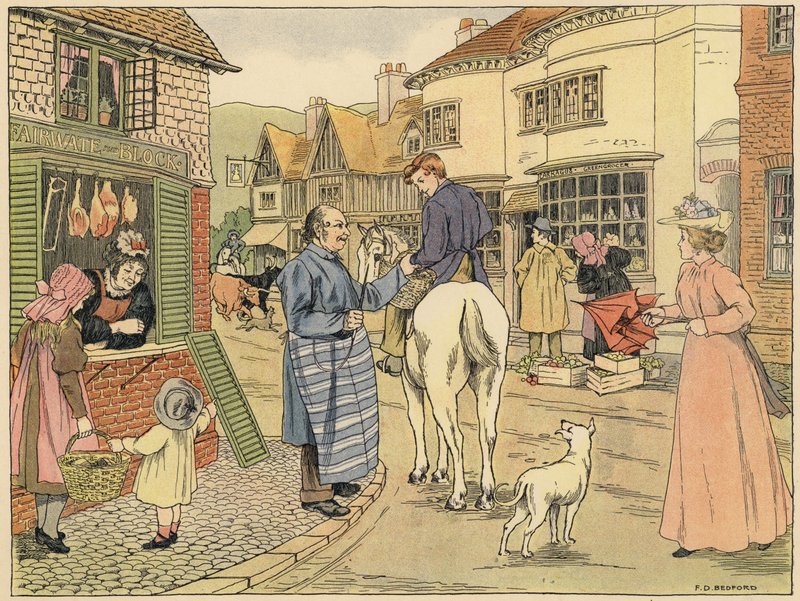 Bedfords bog om butikker: Slagter (farvelitografi) af Francis Donkin Bedford