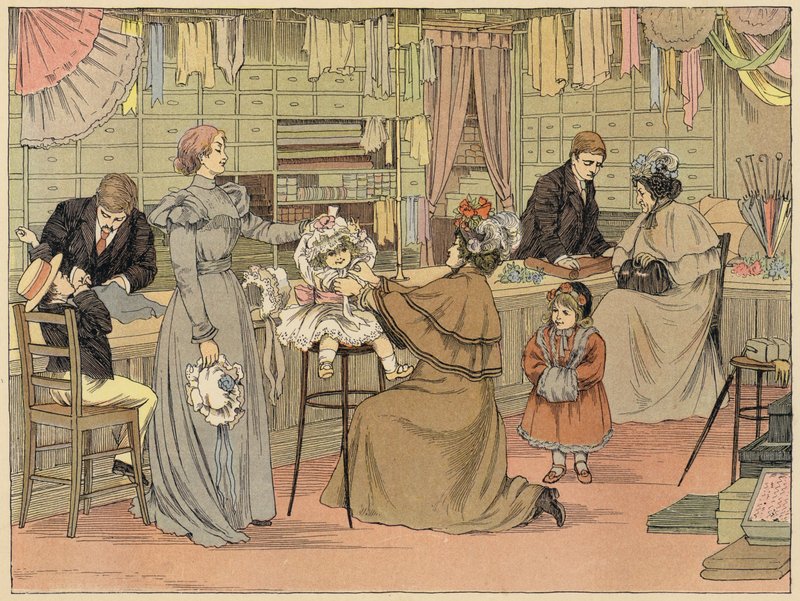 Bedfords bog om butikker: Milliner (farvelitografi) af Francis Donkin Bedford