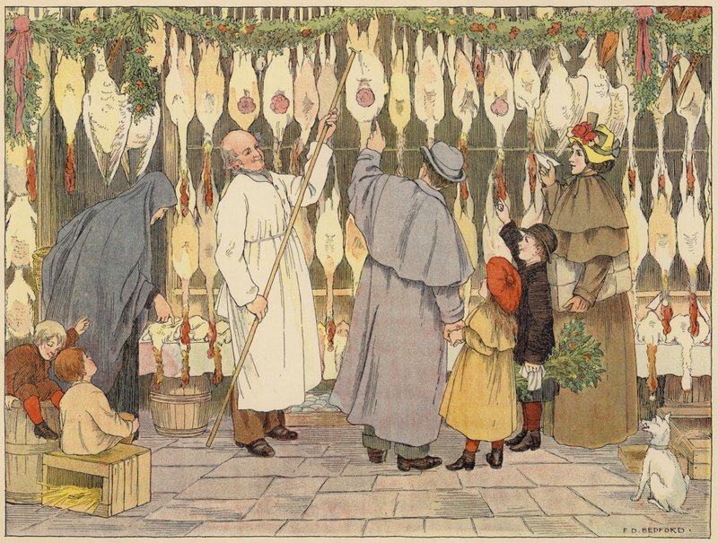 Bedfords bog om butikker: Poulterer (farvelitografi) af Francis Donkin Bedford
