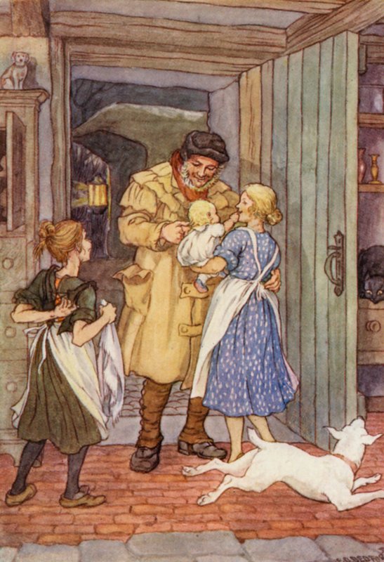 Illustration til The Cricket on the Hearth af Charles Dickens (farvelitografi) af Francis Donkin Bedford