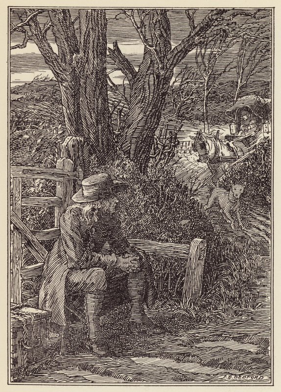 Illustration til The Cricket on the Hearth af Charles Dickens (farvelitografi) af Francis Donkin Bedford