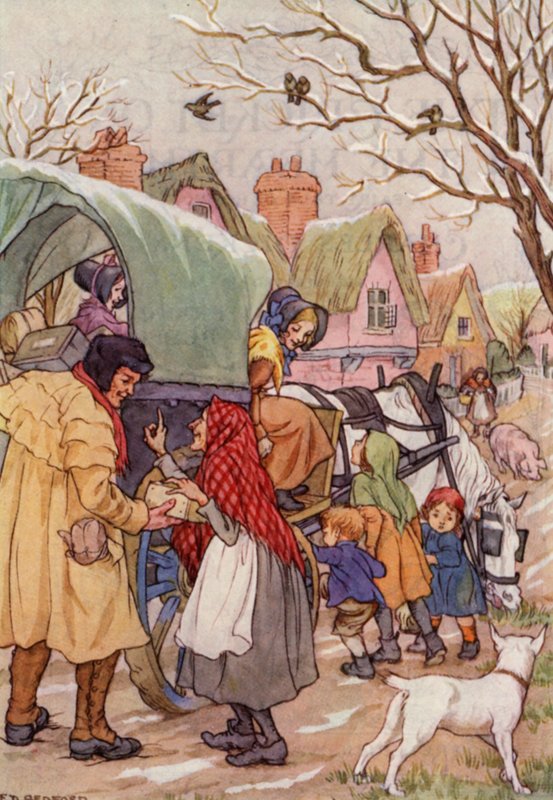 Illustration til The Cricket on the Hearth af Charles Dickens (farvelitografi) af Francis Donkin Bedford