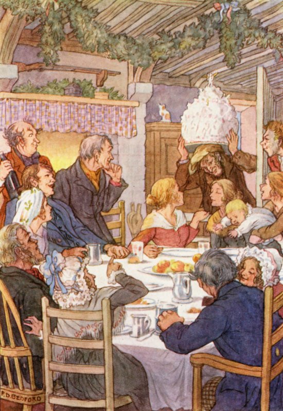 Illustration til The Cricket on the Hearth af Charles Dickens (farvelitografi) af Francis Donkin Bedford