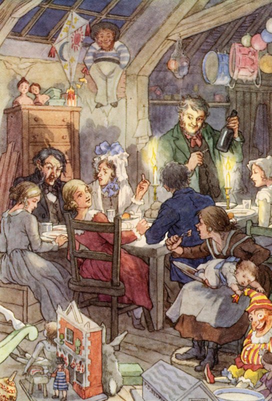Illustration til The Cricket on the Hearth af Charles Dickens (farvelitografi) af Francis Donkin Bedford