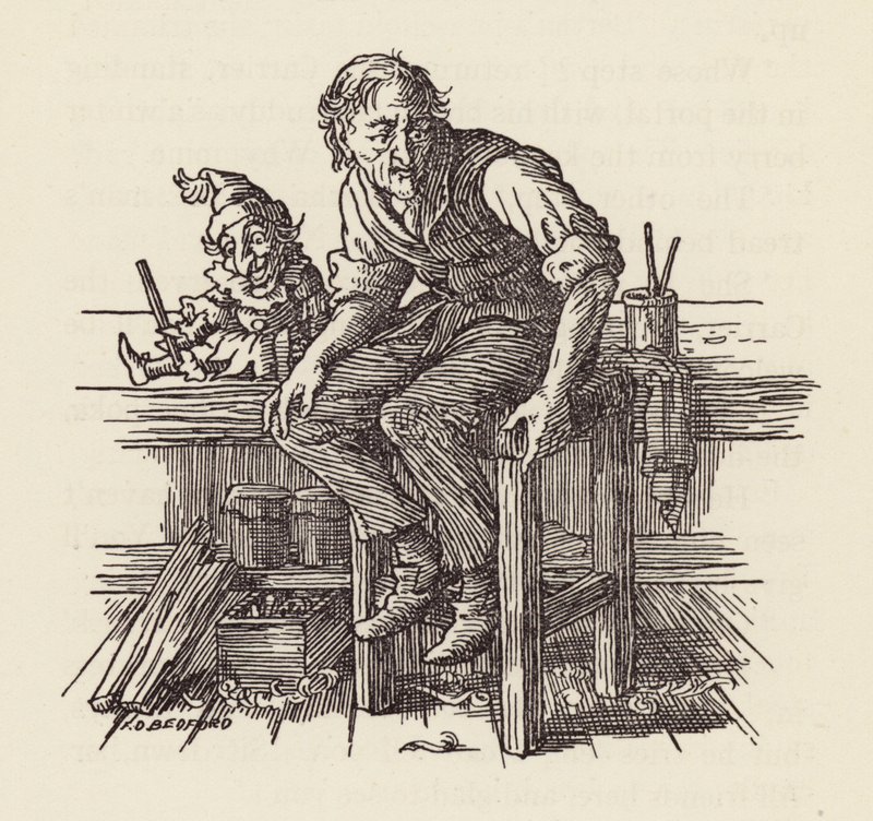 Illustration til The Cricket on the Hearth af Charles Dickens (farvelitografi) af Francis Donkin Bedford