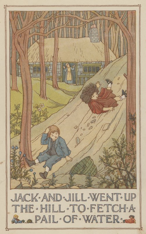 Jack og Jill gik op ad bakken for at hente en spand vand (farvelitografi) af Francis Donkin Bedford