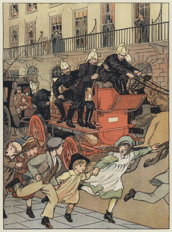 London: A Fire-Engine (farvelitografi) af Francis Donkin Bedford