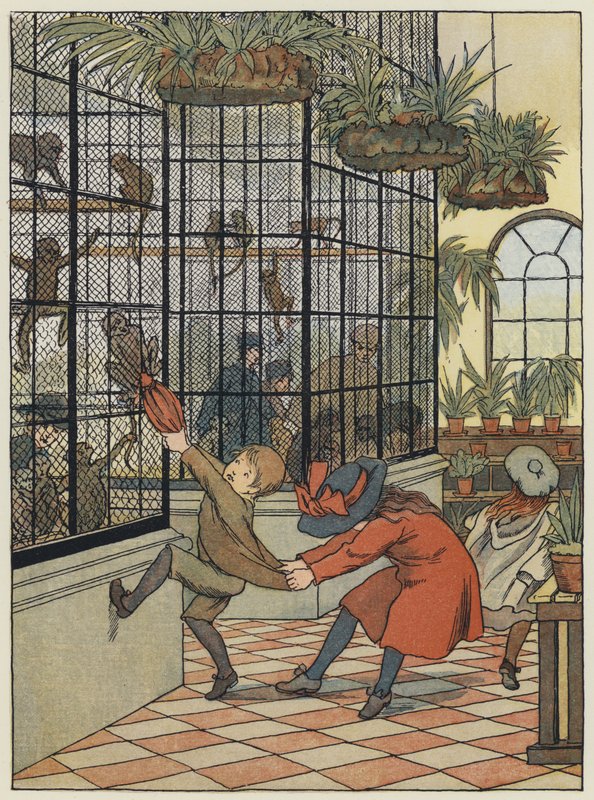 London: The Monkey House (farvelitografi) af Francis Donkin Bedford