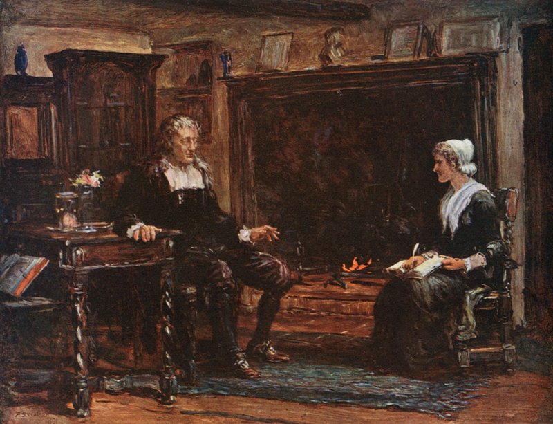 Milton i sin hytte, mens han dikterer Paradise Regained af Francis S. Walker