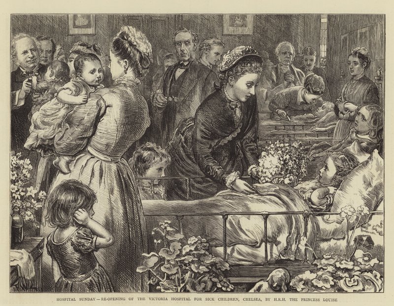 Hospital søndag, genåbning af Victoria Hospital for Syge Børn, Chelsea, af HKH Prinsesse Louise af Francis Wilfred Lawson