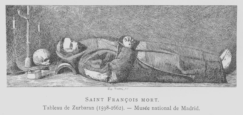 Frans af Assisis døde lig (litho) af Francisco de (after) Zurbaran