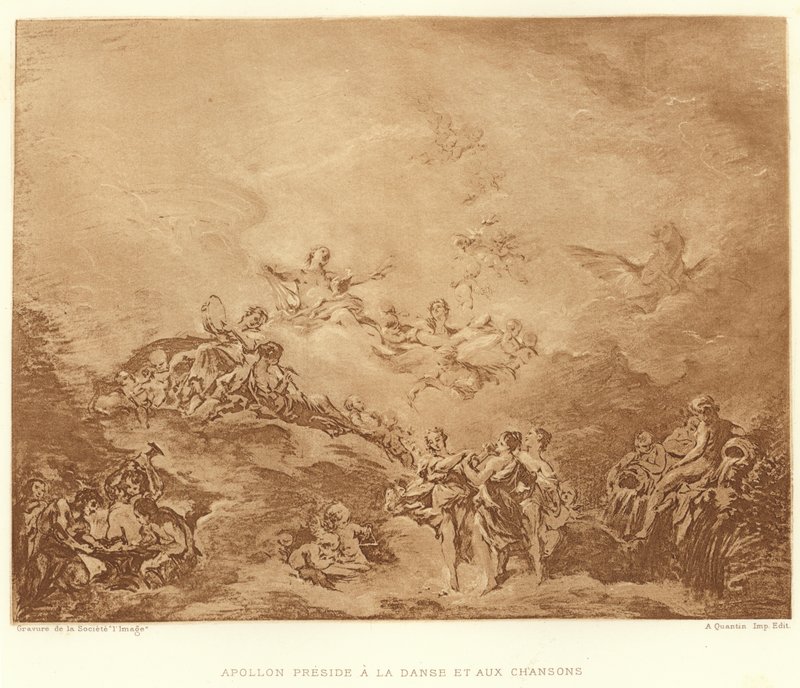 Apollon præsiderer over dans og sange (gravering) af Francois (after) Boucher