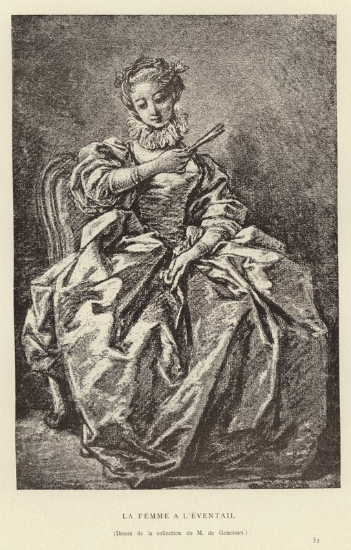 Kvinden med en fan af Francois (after) Boucher
